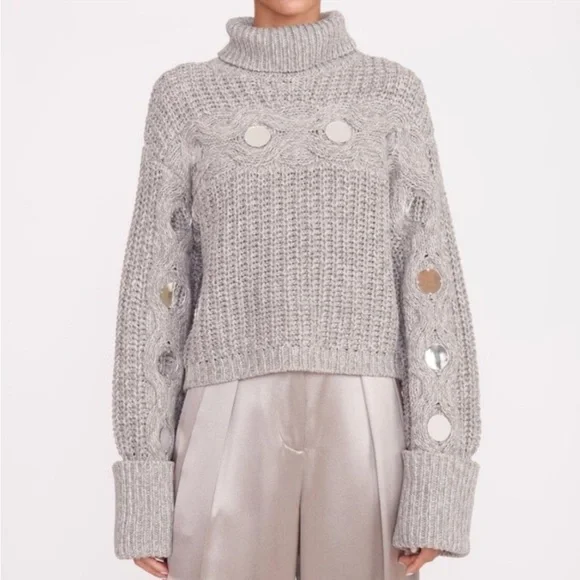 NWOT STAUD Vernacular Sweater Grey/Silver size XS chunky turtleneck $395 - Picture 5 of 12